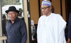 Former President Goodluck Jonathan (L) With President Muhammadu Buhari, After A Close Door Meeting At The Presidential Villa In Abuja On Monday (2/11/15).