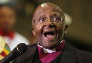 Anglican Archbishop Emeritus Desmond Tutu takes part in a Mass as Tutu celebrates four decades of episcopal ministry at a special thanksgiving Mass at St Mary’s Cathedral in Johannesburg, Sunday July 10, 2016. Tutu served as Dean of St Mary’s prior to being appointed Bishop of Lesotho 40 years ago and was instrumental in ending apartheid in the country. (Denis Farrell/Associated Press)