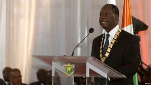 FILE - Ivory Coast President Alassane Ouattara speaks during his inauguration ceremony at the Presidential Palace in Abidjan, Ivory Coast, Nov. 3, 2015.