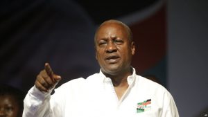 Ghana Incumbent President, John Dramani Mahama candidate of the National Democratic Congress gesture to his supporters during a presidential election rally at Accra Sports Stadium in Accra, Ghana, Monday, Dec. 5, 2016. The Ghana election will take place on Dec. 7