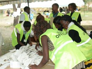 A file photo of IEBC officials counting votes at Chilpark Muliro gardens in Kakamega. /SAMUEL SIMITI