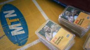 FILE - An MTN starter kit pack is seen on display on a table at a retail stand in Abuja, Nigeria, Nov. 17, 2015