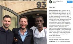 Ali Sonko, far right, along with restaurant managers James Spreadbury and Lau Richter, are now partners in Noma, Copenhagen