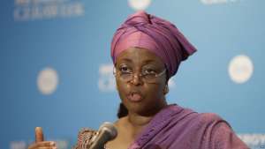 FILE- Former Nigerian petroleum minister Diezani Alison-Madueke answers a question following a speech at the IHS CERAWeek, in Houston, March. 4, 2014