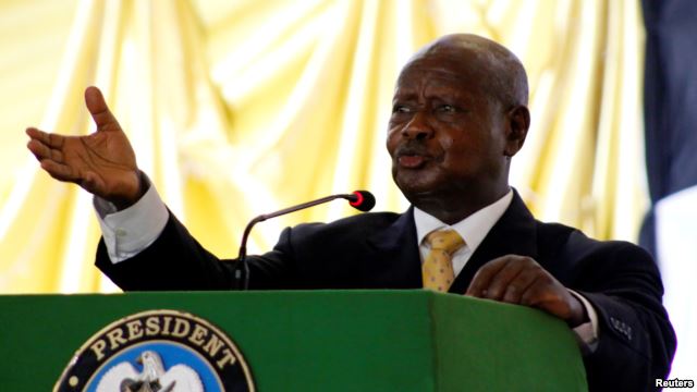 FILE - Ugandan President Yoweri Kaguta Museveni delivers a speech during the launch of the National Dialogue committee in Juba, South Sudan, May 22, 2017