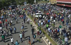 Demonstrators march towards the Independent Electoral and Boundaries Commission (IEBC), Nairobi, Kenya, June 6. CARL DE SOUZA/AFP/GETTY IMAGES