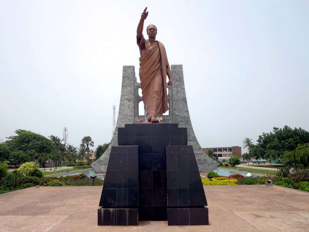 A bronze statue of Ghana's first president, Kwame Nkrumah (1909-1972), stands in Kwame Nkrumah Memorial Park in downtown Accra.It is one of the numerous touristic attractions in the city of Accra