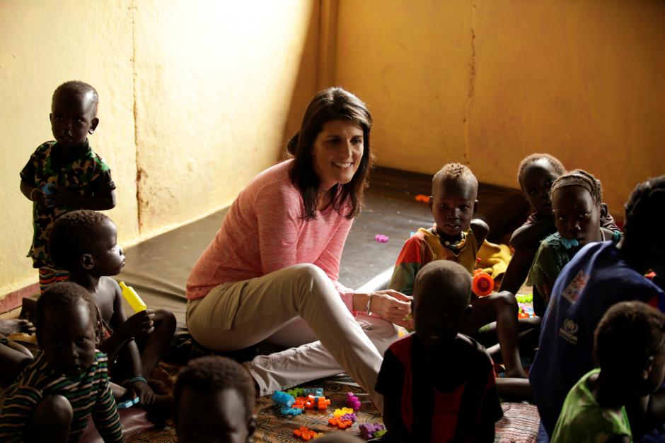 U.S. Ambassador to the United Nations Nikki Haley meets South Sudanese refugee children at the Nguenyyiel refugee camp in Gambella Region, Ethiopia October 24, 2017. REUTERS/Tiksa Negeri
