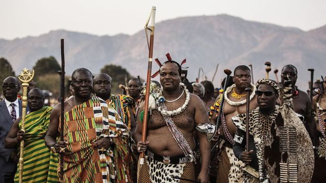King Mswati III, centre, has ruled the country since 1986