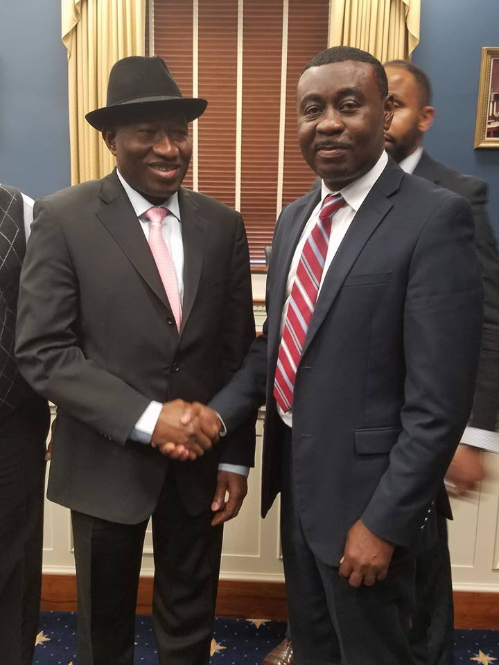 with former President  Goodluck Jonathan at the US Congress,the old Nigeria where nothing gets done will be history under my administration,says Sam Mbonu