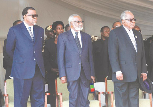 President Hage Geingob, founding President Sam Nujoma and former President Hifikepunye Pohamba.