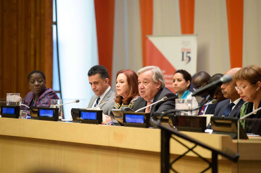 UN Photo / Loey Felipe | Secretary General António Guterres (4th left) addresses high-level event on the “Role of the AU-UN partnership in a globalized world”